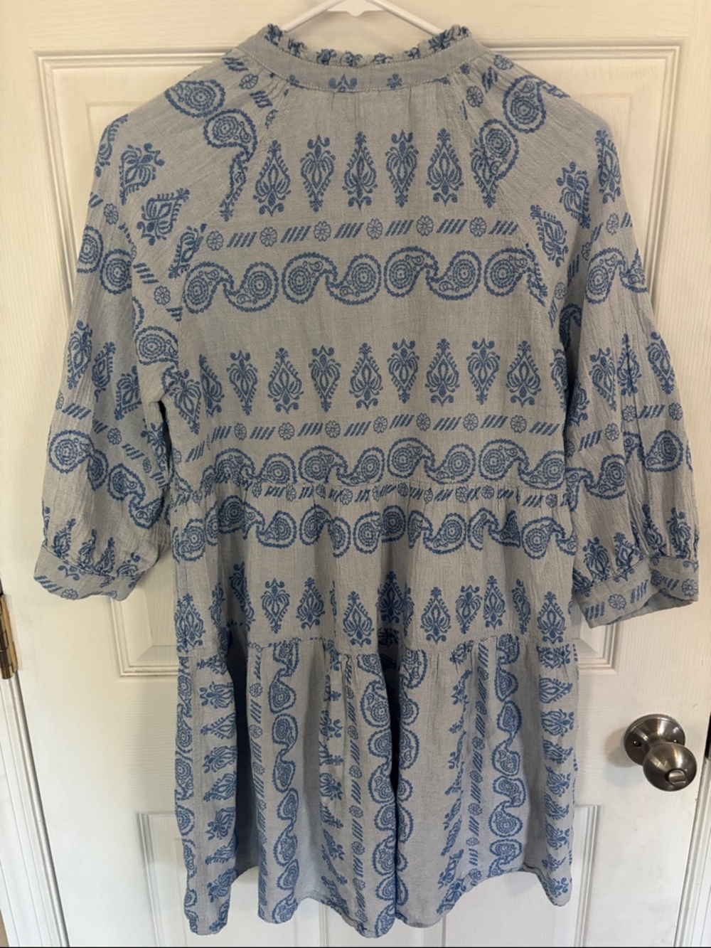 NEjMA Blue Paisley V-Neck 100% cotton Mini Dress - Picture 7 of 11
